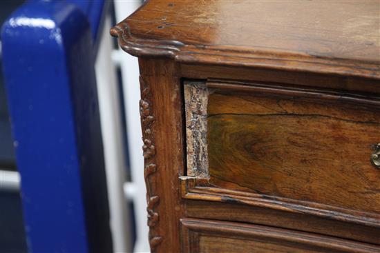 A 19th century Indo Portuguese rosewood serpentine commode, W.4ft 1in.